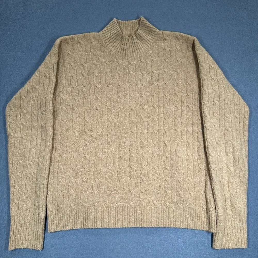 J.Crew Sweater Womens M Tan Extra Soft Cable Knit Mock Neck Long Sleeve Pullover